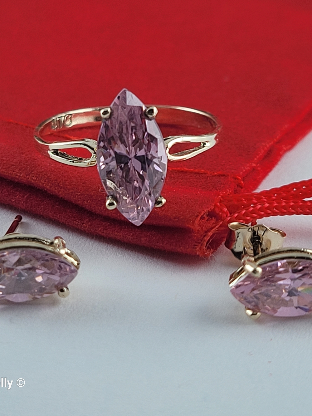 10K Yellow Gold Pink Ice Ring Size 7 & Stud Earrings - Solid Gold! 👌🎁